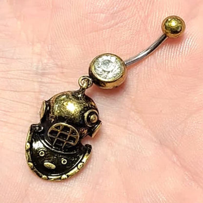 Surgical Steel 14 Gauge Belly Ring with Antique Brass Scuba Mask - photo 3