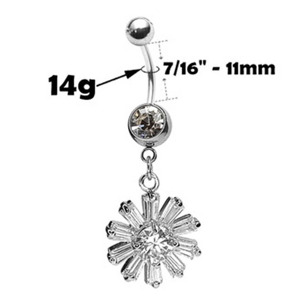 Surgical Steel 14 Gauge Belly Ring with CZ Flower Dangle - photo 4