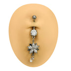 Surgical Steel 14 Gauge Crystal CZ Dangling Flower Belly Ring