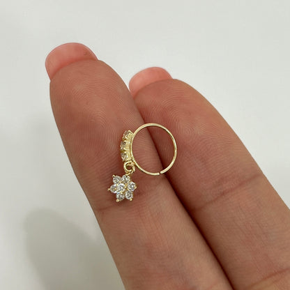 14K Solid Gold Bendable Nose Ring 20G 8mm with Dangling CZ Flower - photo 4
