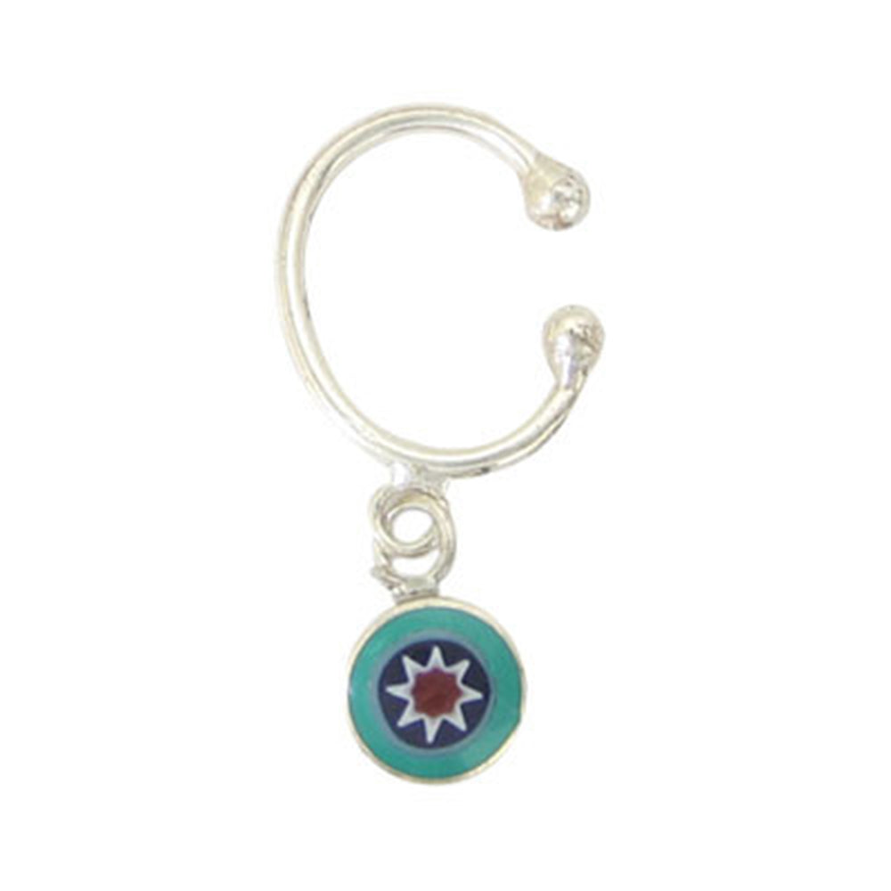 .925 Sterling Silver Blue Psychic Energy Dangle Clip On Ear Cuff
