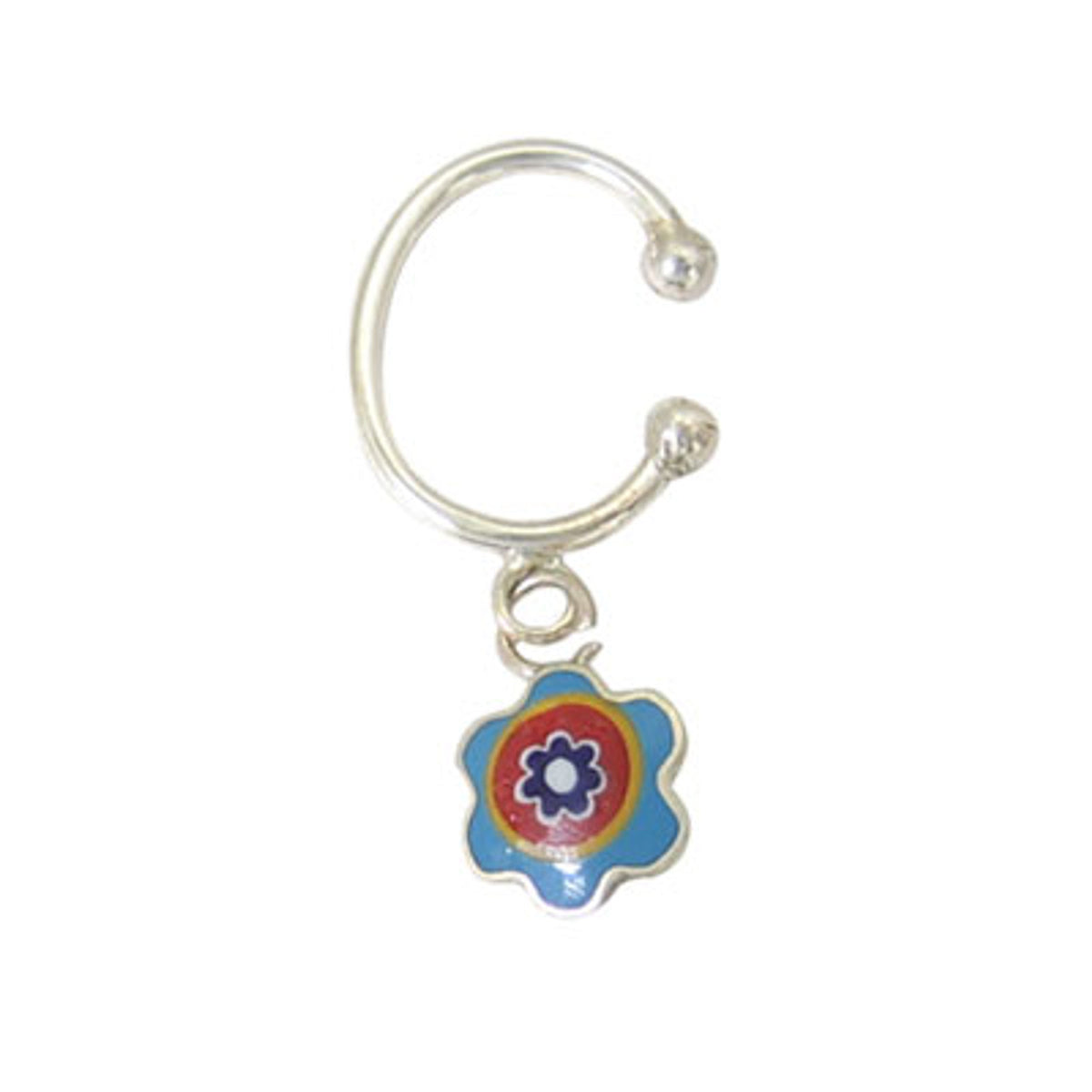 Surgical Steel Clip On Belly Ring Ear Cuff Blue Dangle Shield Flower