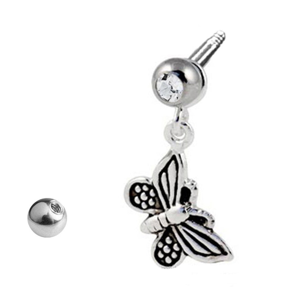 Surgical Steel Cartilage Barbell 16 Gauge 6mm with Butterfly CZ Dangle - photo 2