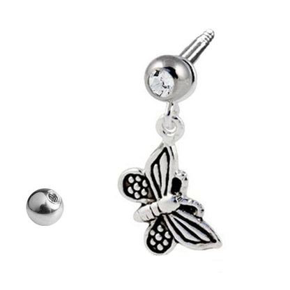 Surgical Steel Cartilage Barbell 16 Gauge 6mm with Butterfly CZ Dangle - photo 2