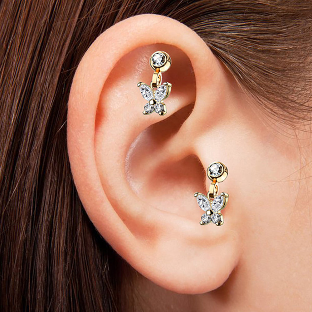 Surgical Steel 16 Gauge Tragus Barbell with CZ Butterfly Dangle - photo 2