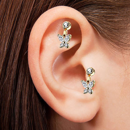 Surgical Steel 16 Gauge Tragus Barbell with CZ Butterfly Dangle - photo 2
