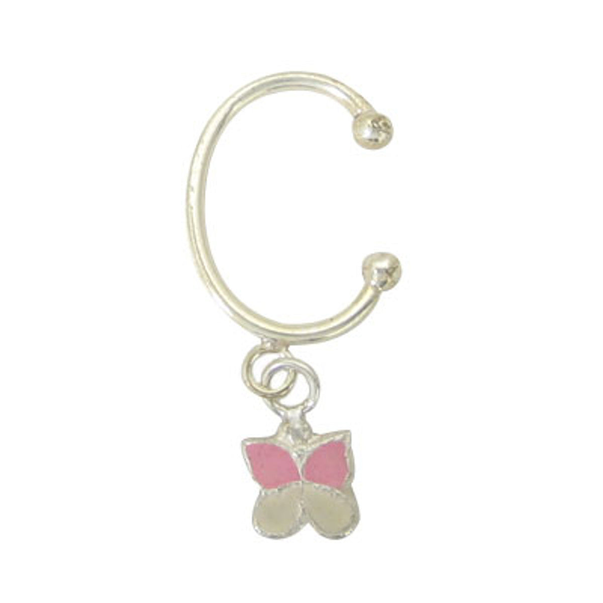 Surgical Steel Clip On Belly Ring with Dangle Pink Butterfly