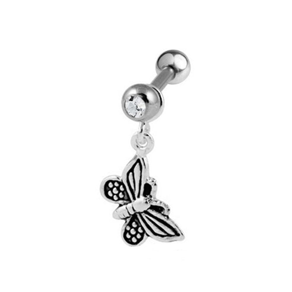 Surgical Steel Cartilage Barbell 16 Gauge 6mm with Butterfly CZ Dangle