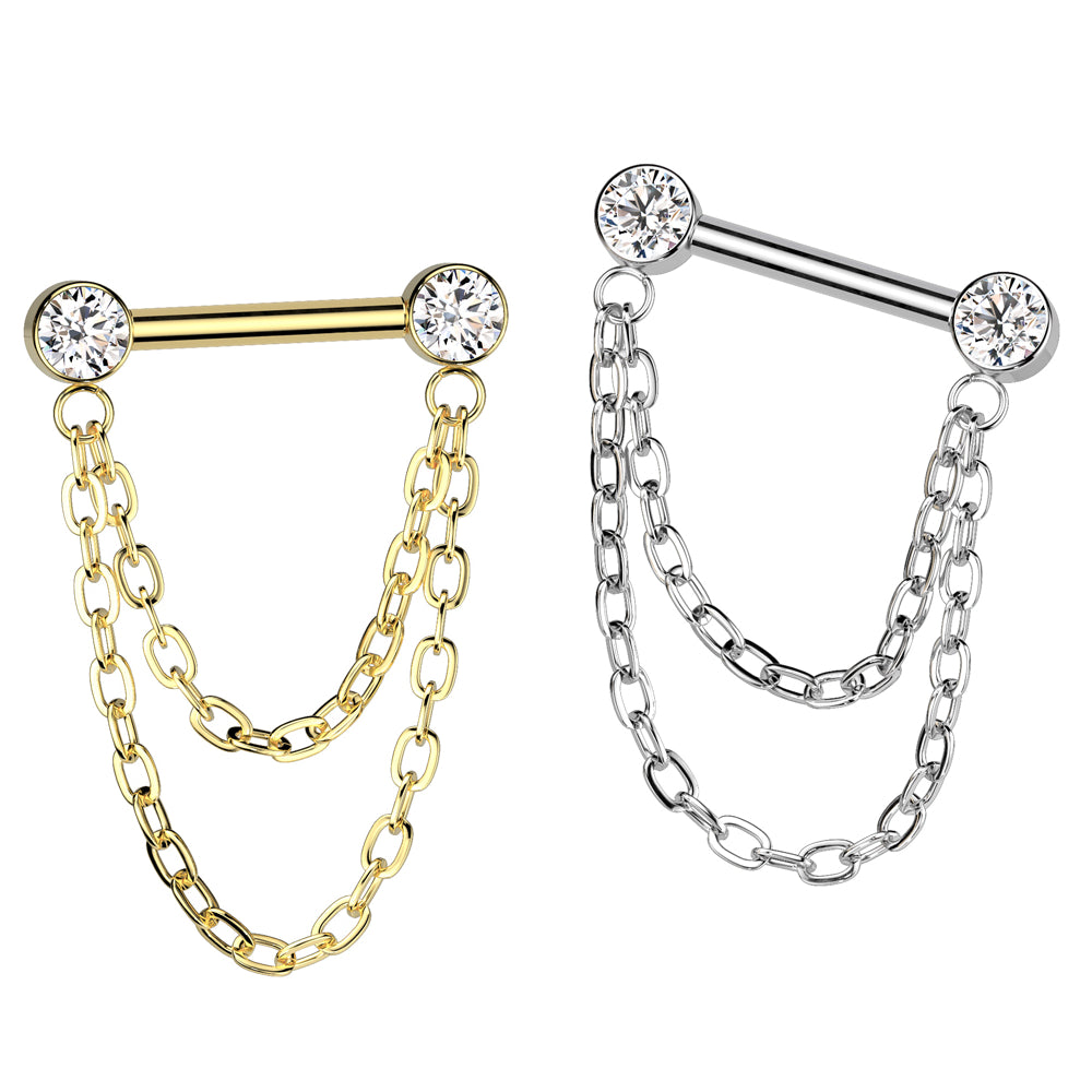 Titanium Threadless Septum Barbell 16G 6mm & 8mm with Double Chain