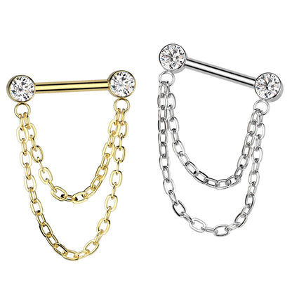 Titanium Threadless Septum Barbell 16G 6mm & 8mm with Double Chain