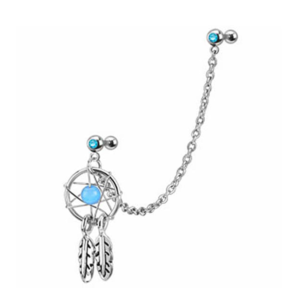 Surgical Steel 16 Gauge Cartilage Ear Studs with Dangle Dream Catcher