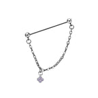 Surgical Steel 14 Gauge Industrial Barbell CZ Flower Chain Dangle - photo 2