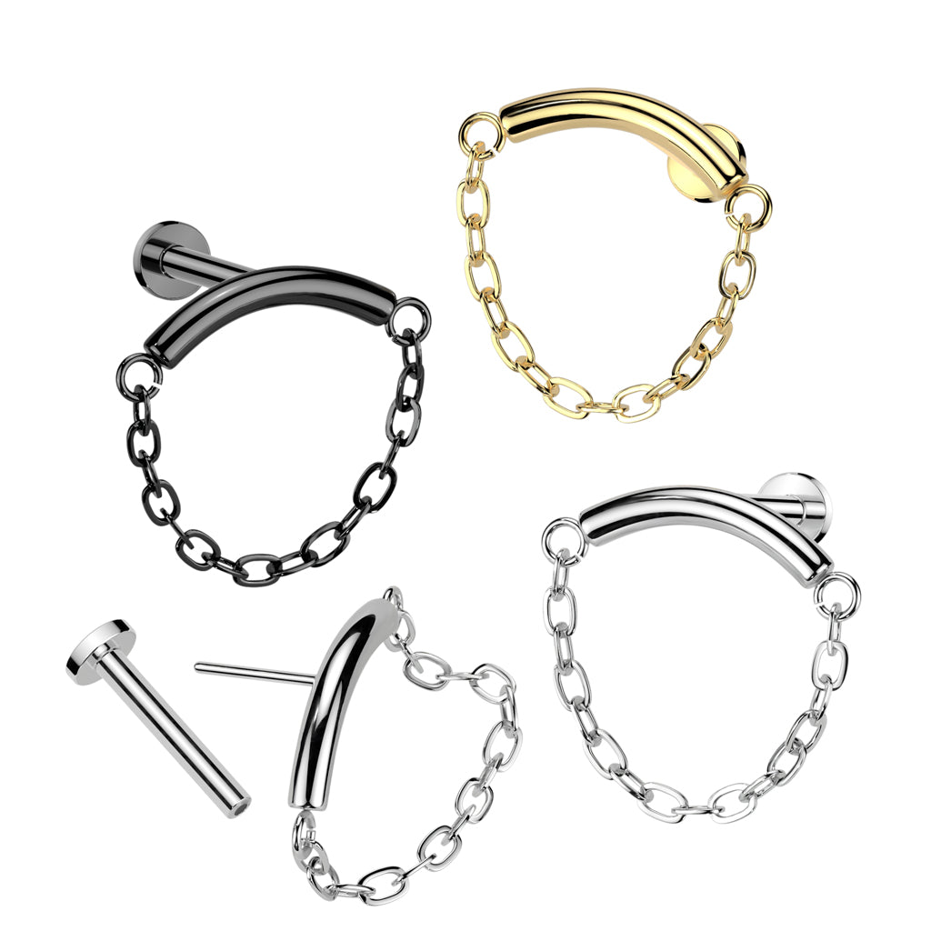 Titanium Threadless Curved Labret 16G & 18G 8mm with Linked Chain - photo 4
