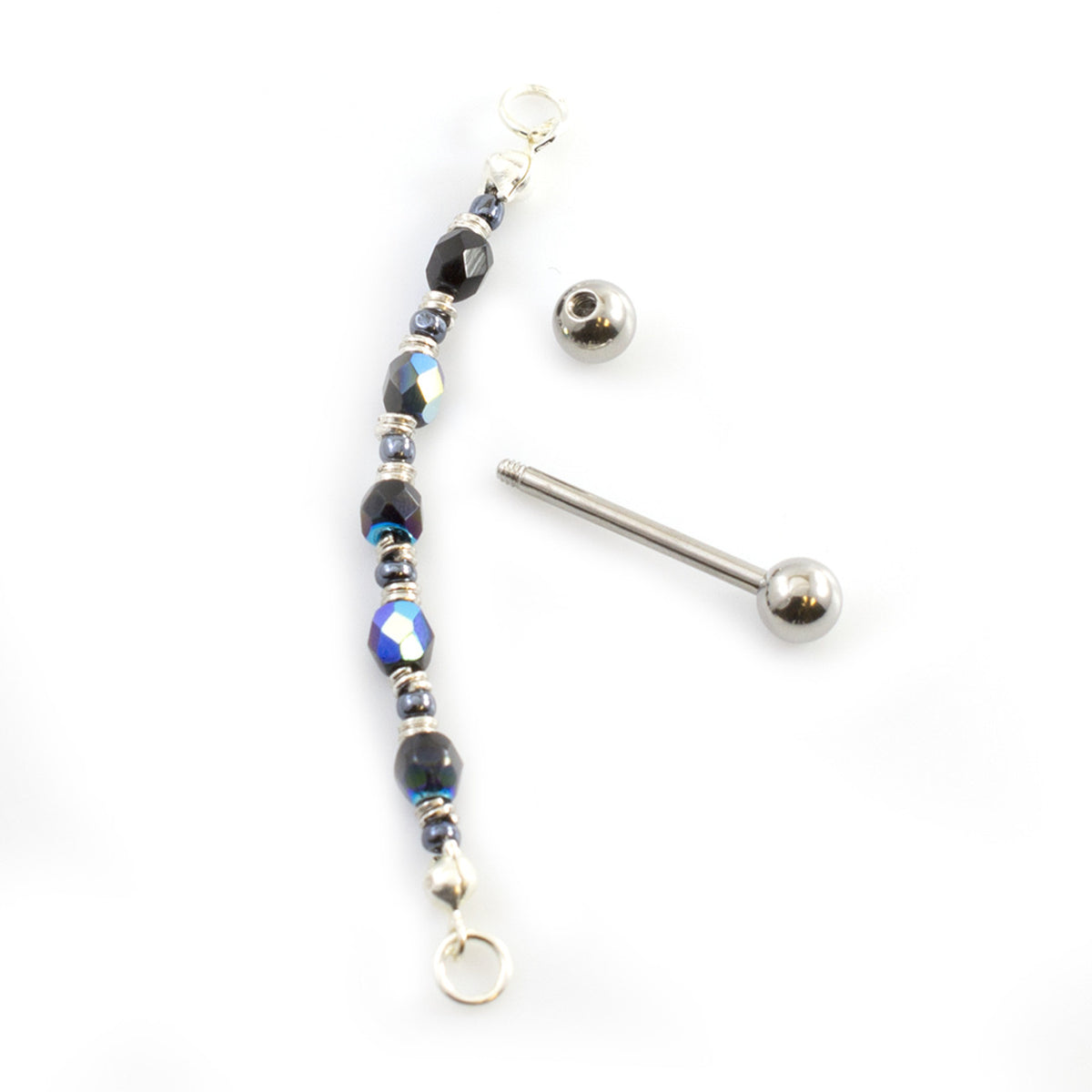 Surgical Steel 14 & 16 Gauge Nipple Barbell with Chain Dangle - Pair - photo 2