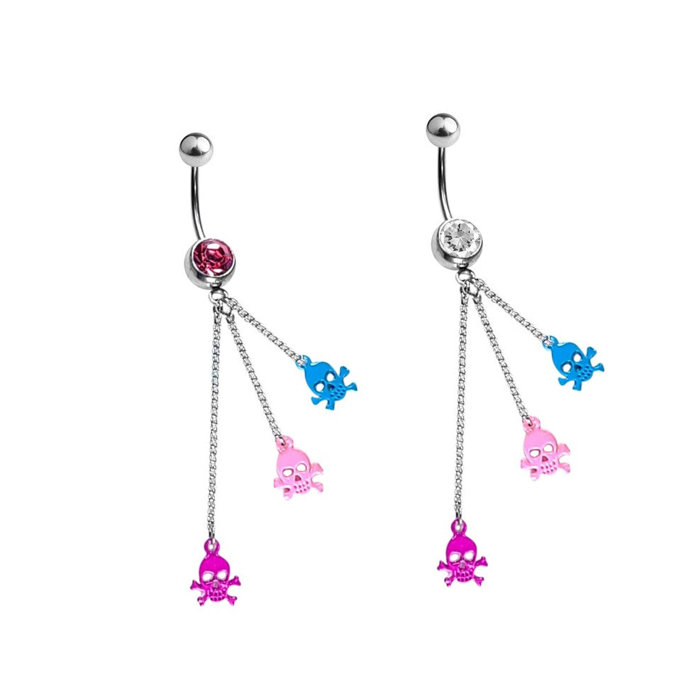 Surgical Steel 14 Gauge Dangle Chain Triple Skull Belly Button Ring