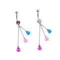 Surgical Steel 14 Gauge Dangle Chain Triple Skull Belly Button Ring