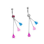 Surgical Steel 14 Gauge Dangle Chain Triple Skull Belly Button Ring