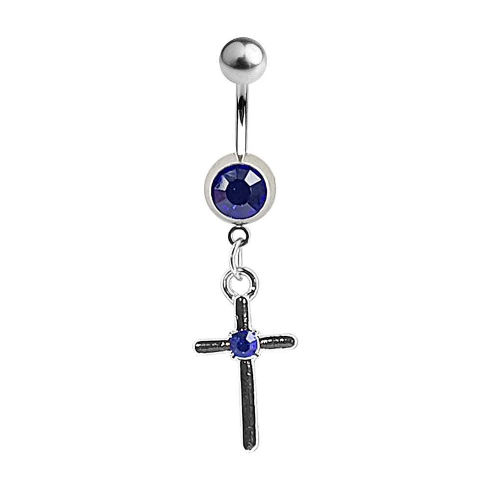 Surgical Steel 14 Gauge Belly Ring with CZ Dangle Cross