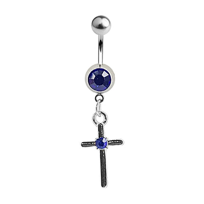 Surgical Steel 14 Gauge Belly Ring with CZ Dangle Cross