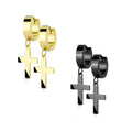 Surgical Steel 20 Gauge Gold Dangle Cross Hinged Hoop Earrings - Pair