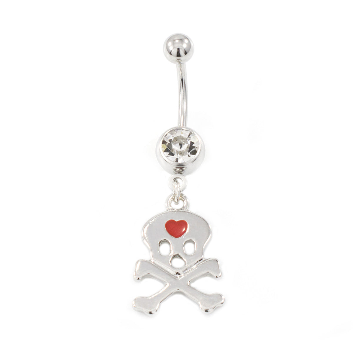 Surgical Steel 14 Gauge Belly Ring with CZ Dangle Cross Skull