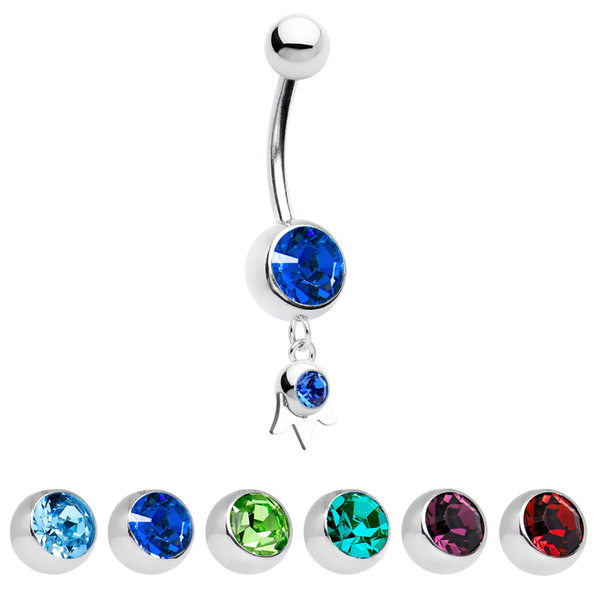 Surgical Steel 14 Gauge Curved Belly Ring with Crown Bezel CZ