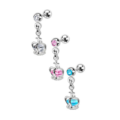 Surgical Steel 16 Gauge Cartilage Stud with Dangle Crown CZ