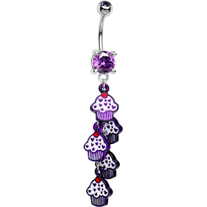 Surgical Steel 14 Gauge Belly Ring with Purple Cupcake CZ Dangle
