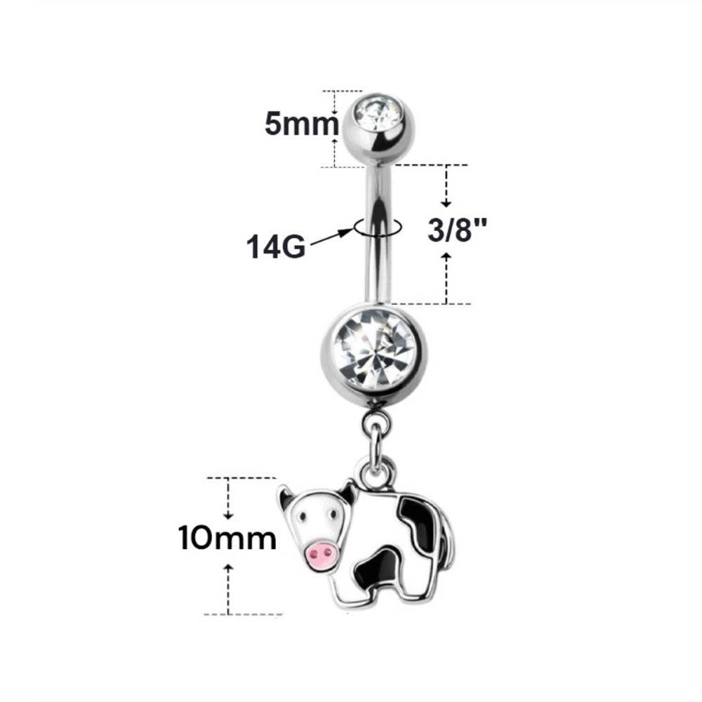 Surgical Steel Belly Ring 14G 10mm with Cute Cow Dangle - photo 2