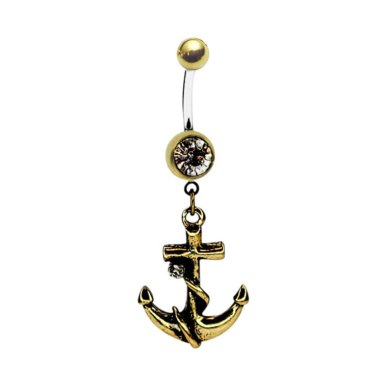 Surgical Steel 14 Gauge Belly Ring with PVD Brass Anchor Dangle
