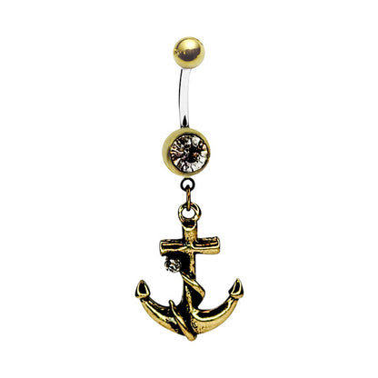 Surgical Steel 14 Gauge Belly Ring with PVD Brass Anchor Dangle