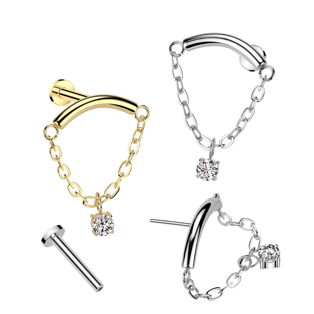 Titanium Threadless Curved Labret 16G & 18G 8mm with CZ Chain - photo 4