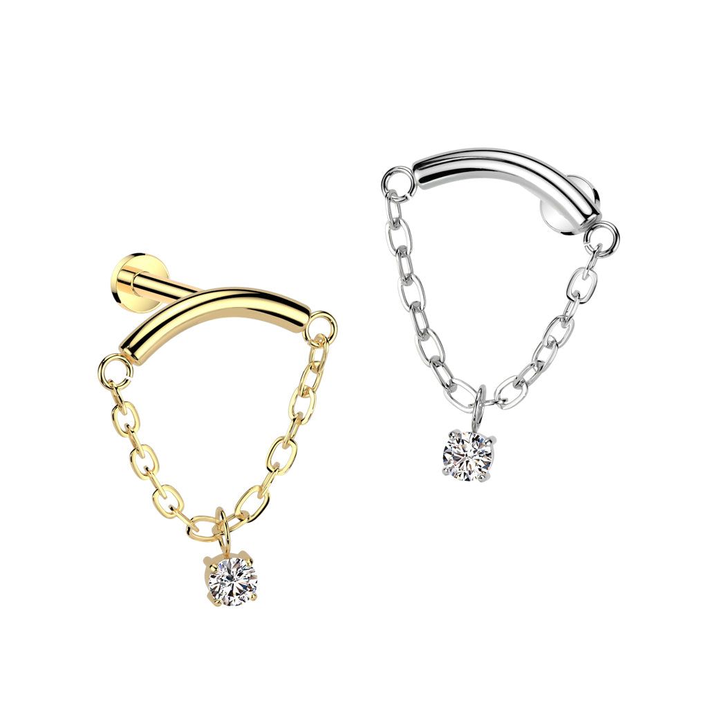 Titanium Threadless Curved Labret 16G & 18G 8mm with CZ Chain