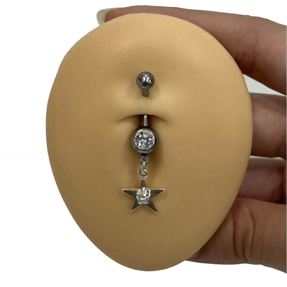 Surgical Steel 14 Gauge Curved Belly Barbell with Clear CZ Star