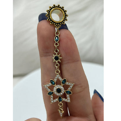Surgical Steel 2 to 1 Inch Screw Fit Tunnel with Dangle Star Moon - photo 5