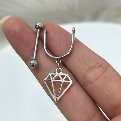 Surgical Steel & Titanium Nipple Stirrup 14G with Diamond Charm - Pair - photo 4