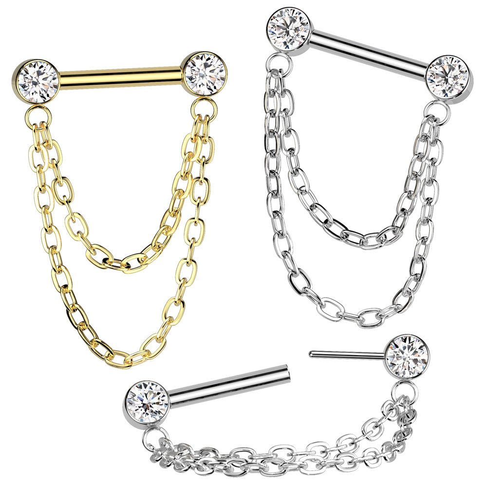 Titanium Threadless Septum Barbell 16G 6mm & 8mm with Double Chain - photo 5