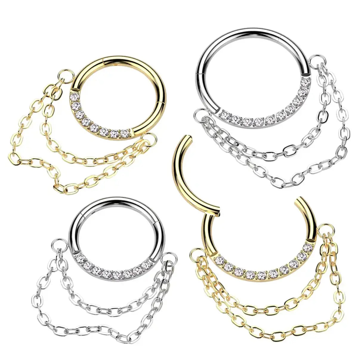 Titanium Hinged Septum Clicker 16 Gauge 8mm & 10mm with CZ Chain - photo 5
