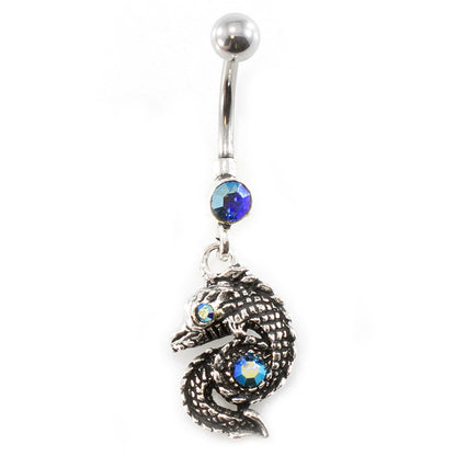 Surgical Steel 14 Gauge Belly Ring with CZ Dangle Dragon
