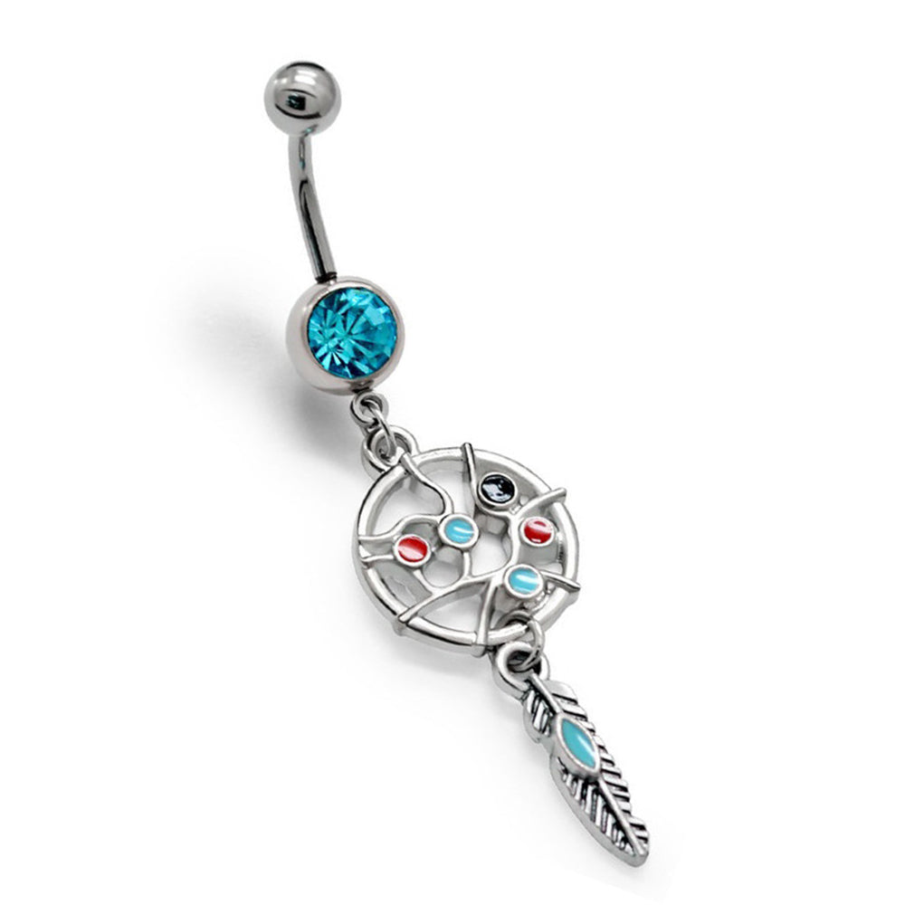 Surgical Steel Dangle Belly Button Ring 14G 10mm with Dream Catcher