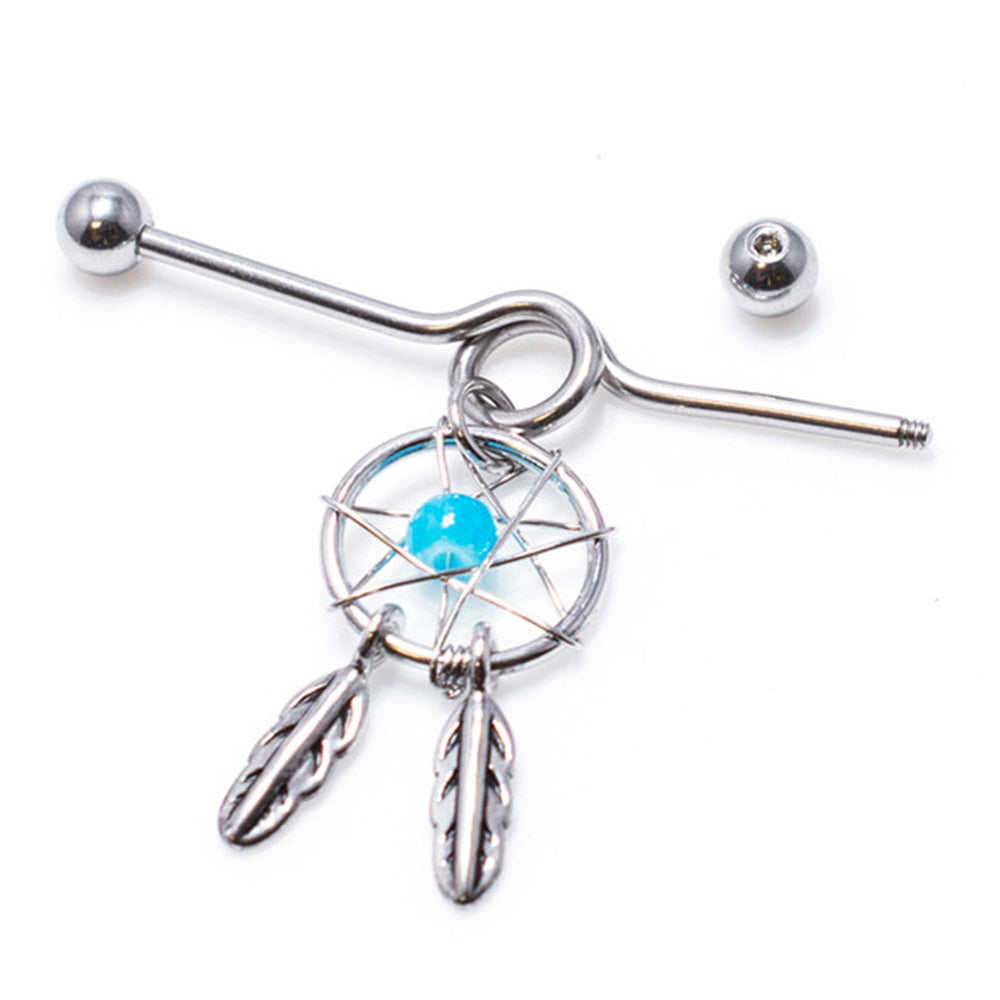 Surgical Steel 14 Gauge Industrial Barbell with Dangle Dream Catcher - photo 2
