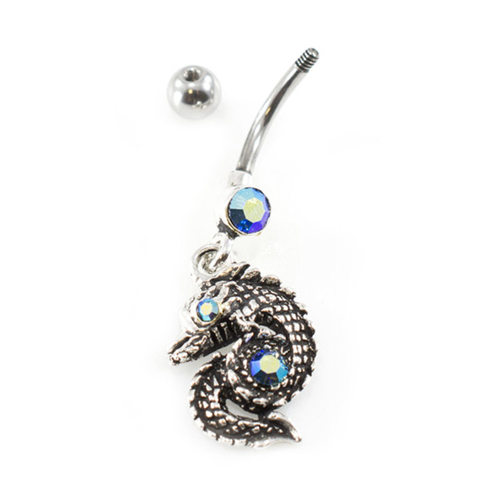 Surgical Steel 14 Gauge Belly Ring with CZ Dangle Dragon - photo 2