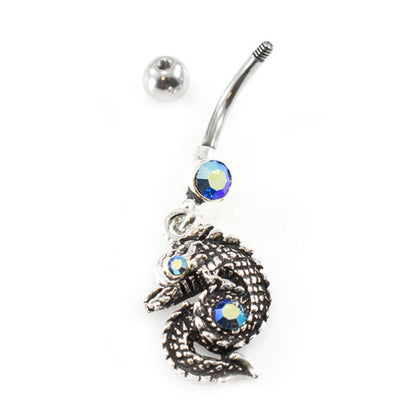 Surgical Steel 14 Gauge Belly Ring with CZ Dangle Dragon - photo 2