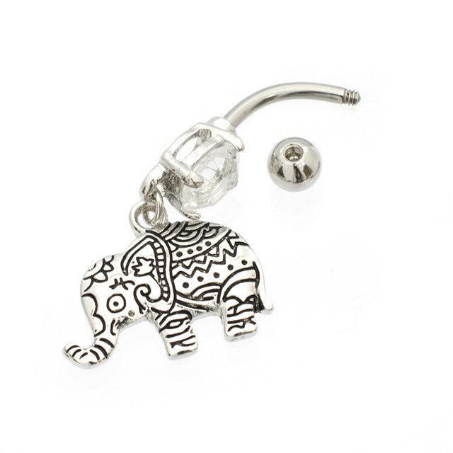 Surgical Steel 14 Gauge Belly Ring with Dangle Henna Elephant - photo 2