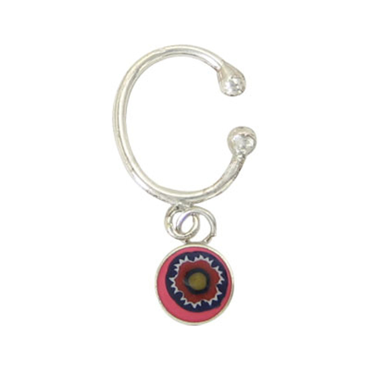 Surgical Steel Clip On Belly Ring Ear Cuff with Dangle Enamel Flower