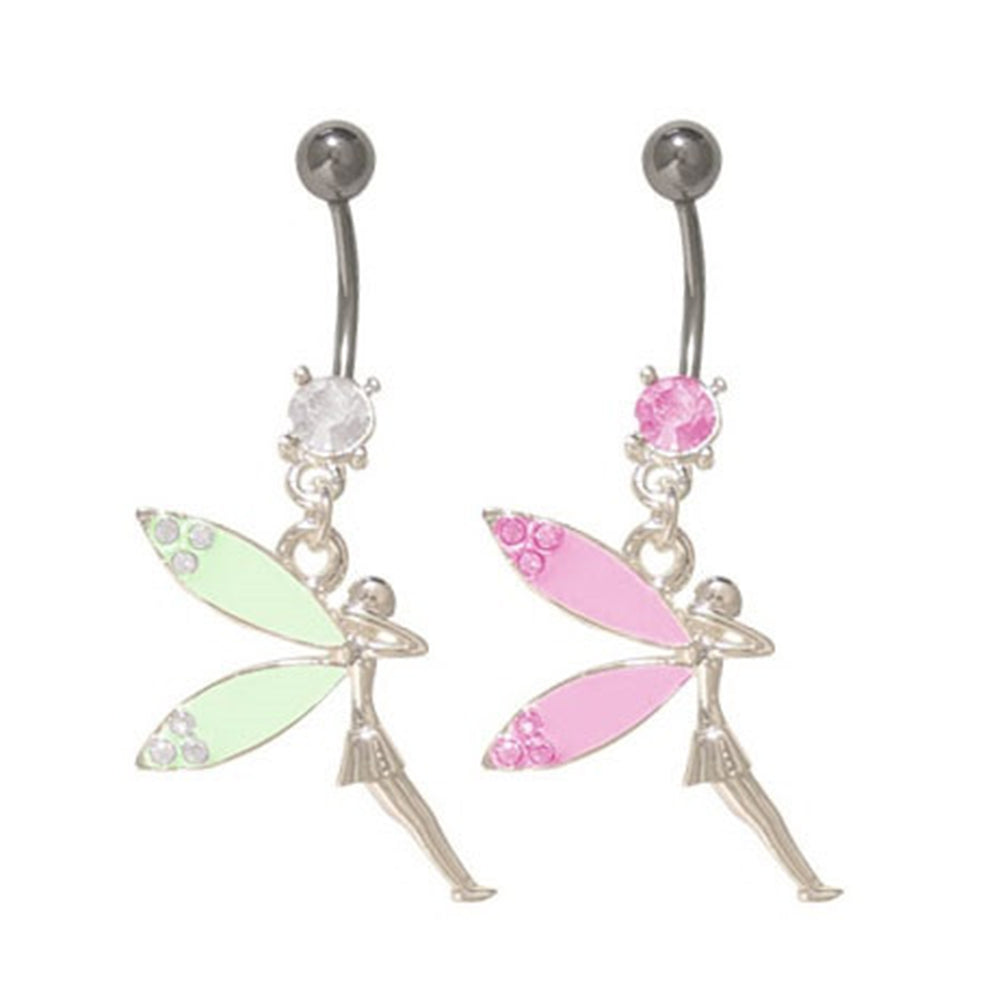 Surgical Steel 14 Gauge Belly Ring with Fairy Dangle - 11mm