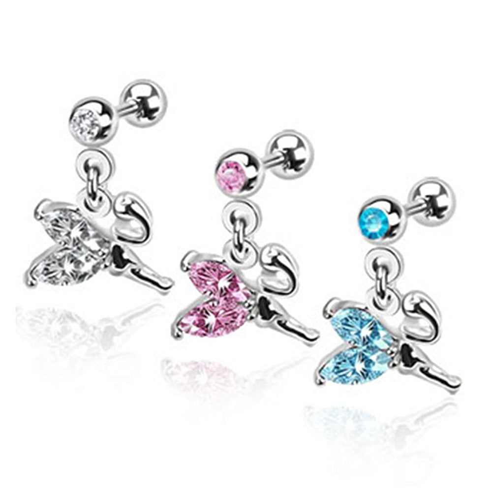 Surgical Steel 16 Gauge Cartilage Barbell with CZ Dangle Fairy