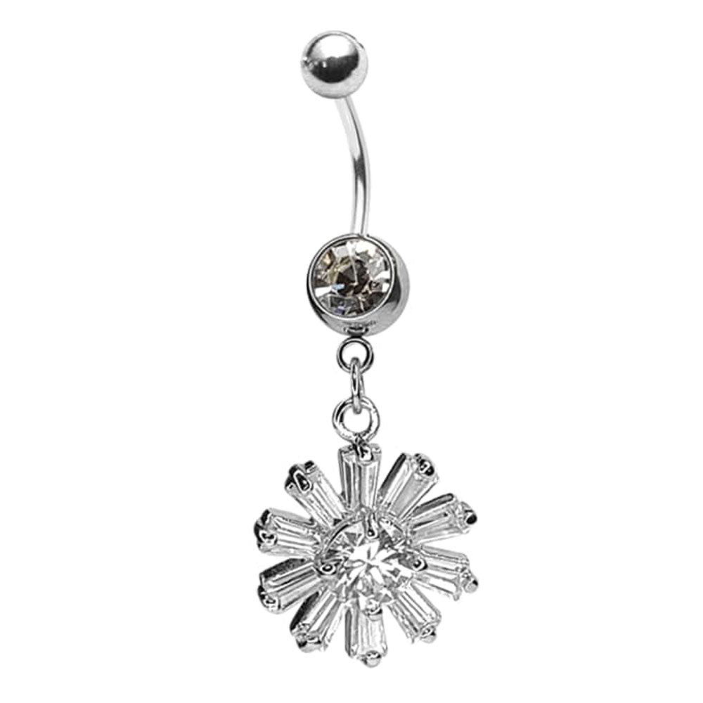 Surgical Steel 14 Gauge Belly Ring with CZ Flower Dangle - photo 2