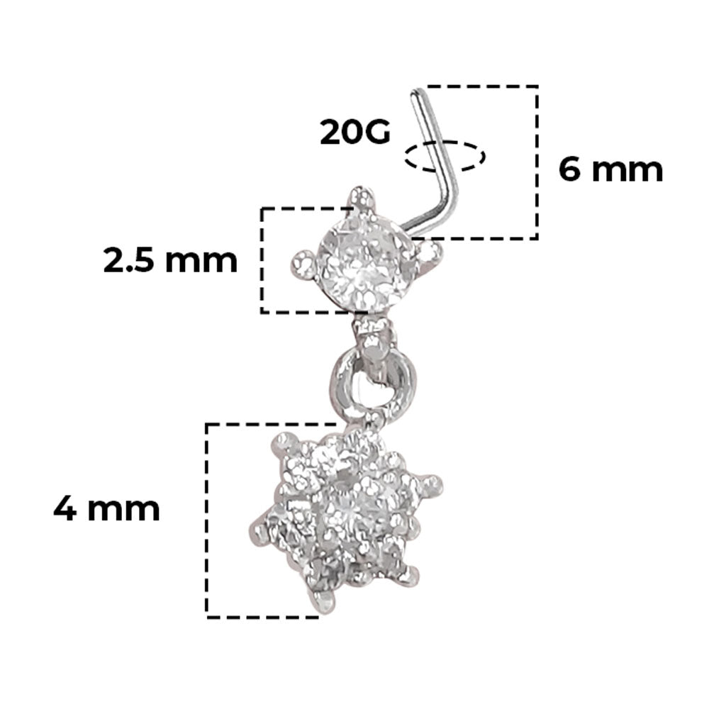 Surgical Steel L-Shaped Nose Stud 20G 6mm with Dangle Flower CZ - photo 4