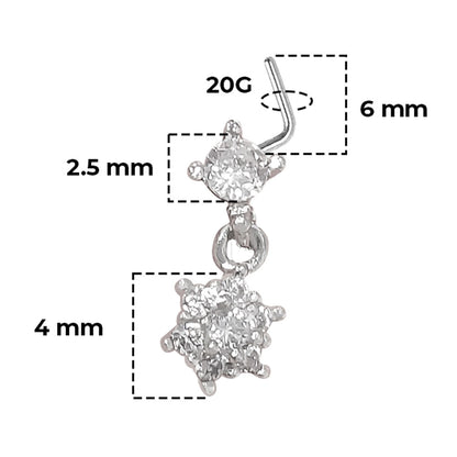 Surgical Steel L-Shaped Nose Stud 20G 6mm with Dangle Flower CZ - photo 4